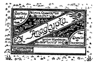 ANAGLYPTA WALL DECORATION SANITARY BEAUTIFUL DURABLE INEXPENSIVE WORKS, QUEEN'S MILLS, LANCASTER LONDON WAREHOUSE, 92 & 93 GT. RUSSELL ST., W.C.