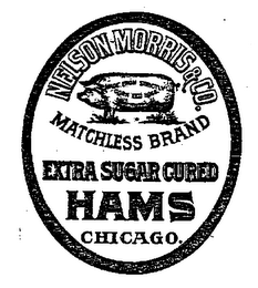 NELSON MORRIS & CO MATCHLESS BRAND EXTRA SUGAR CURED HAMS CHICAGO