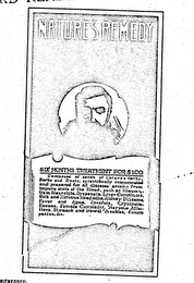 NATURES REMEDY THE GREATEST LIVER REGULATOR AND BLOOD PURIFIER KNOWN MANUFACTURED BY THE A.H. LEWIS MEDICINE CO, ST. LOUIS, MISSOURI.