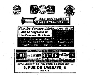 EAU DES CARMES BOYER DECHAUSSES DE LA RUE DE VAUGIRARD DE RUE TATANNE, 14. A PARIS 6, RUE DE L'ABBAYE, ACTUELLEMENT ET PAR SUITE D' EXPROPRIATION