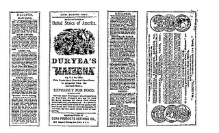 DURYEA'S MAIZENA UNITED STATES OF AMERICA EXPRESSLY FOR FOOD CORN PRODUCTS REFINING CO.
