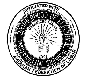 INTERNATIONAL BROTHERHOOD OF ELECTRICAL WORKERS ORGANIZED NOV. 28, 1891 AFFILIATED WITH AMERICAN FEDERATION OF LABOR trademark