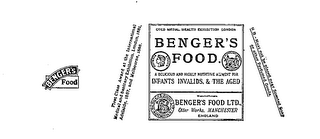 BENGER'S FOOD A DELICIOUS AND HIGHLY NUTRITIVE ALIMENT FOR INFANTS INVALIDS & THE AGED MANCHESTER ENGLAND BENGER'S FOOD LTD.