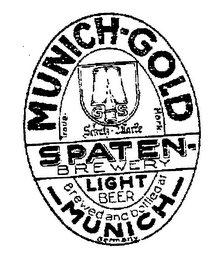 MUNICH-GOLD SPATEN-BREWERY G S SCHUTZ-WARTE LIGHT BEER BREWED AND BOTTLED AT MUNICH GERMANY