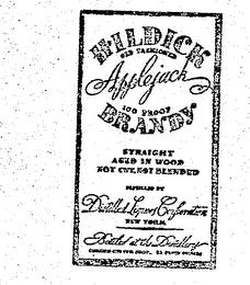 HILDICK APPLE JACK BRANDY OLD FASHIONED 100 PROOF STRAIGHT AGED IN WOOD NOT CUT, NOT BLENDED DISTILLED BY DISTILLED LIQUORS CORPORATION NEW YORK BOTTLED AT THE DISTILLERY