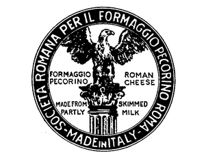 SOCIETA ROMANA PER IL FORMAGGIO PECORINO ROMA MADE IN ITALY ROMAN CHEESE MADE FROM PARTLY SKIMMED MILK