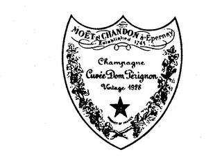 CHAMPAGNE CUVEE DOM PERIGNON MOET ET CHANDON A EPERNAY ESTABLISHED 1745 VINTAGE1928 PRODUCT OF FRANCE