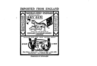 VJ DRY GIN EDWARD VAUGHN-JONES LONDON E.C. VAUGHN-JONES STANDARD