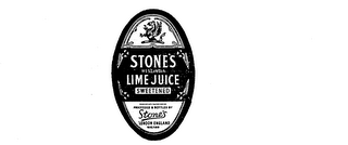 STONE'S LIME JUICE SWEETENED WEST INDIA PROCESSED AND BOTTLED BY STONE LONDON ENGLAND