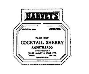 HARVEY S AMONTILLADO COCKTAIL SHERRY JOHN HARVEY & SONS LTD BRISTOL ENGLAND FOUNDED 1796