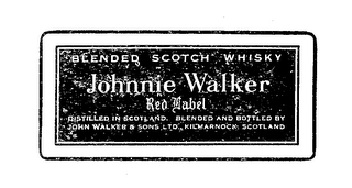 JOHNNIE WALKER BLENDED SCOTCH WHISKY REDLABEL DISTILLED IN SCOTLAND BLENDED AND BOTTLED BY JOHN WALKER & SONS LTD., KILMARNOCK, SCOTLAND