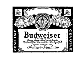 BUDWEISER AB GENUINE LAGER BEER THE WORLD RENOWNED