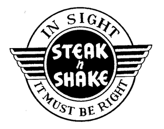 STEAK N SHAKE IN SIGHT IT MUST BE RIGHT trademark