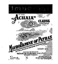 IMPERIAL ~ACHAIA~ CLAUSS PATRAS-GREECE MAVRODAPHNE OF PATRAS WINE CO LTD DESSERT WINE