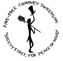 FIRE-FREE CHIMNEY SWEEPS, INC. "SAFETY FIRST, FOR PEACE OF MIND" trademark