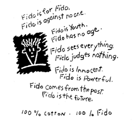 FIDO IS FOR FIDO. FIDO IS AGAINST NO ONE. FIDO IS YOUTH. FIDO HAS NO AGE. FIDO IS INNOCENT. FIDO IS POWERFUL. FIDO COMES FROM TH trademark
