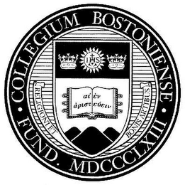 COLLEGIUM BOSTONIENSE FUND. MDCCCLXIII RELIGIONI ET BONIS ARTIBUS