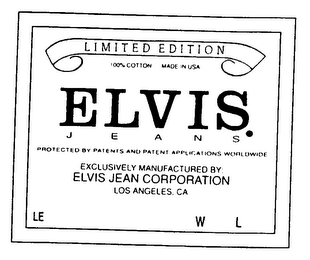 ELVIS JEANS LIMITED EDITION EXCLUSIVELY MANUFACTURED BY: ELVIS JEANS CORPORATION