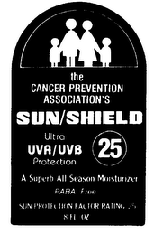 THE CANCER PREVENTION ASSOCIATION'S SUN/SHIELD ULTRA UVA/UVB PROTECTION 25 A SUPERB ALL SEASON MOISTURIZER PABA/FREE SUN PROTECTION FACTOR RATING-25