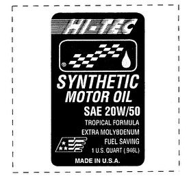 HI-TEC SYNTHETIC MOTOR OIL SAE 20W/50 TROPICAL FORMULA EXTRA MOLYBDENUM FUEL SAVING