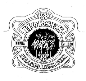 3 HORSES HOLLAND LAGER BEER BREDA EST.1628