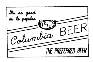 COLUMBIA BEER THE PREFERRED BEER ITS AS GOOD AS ITS POPULAR CBC