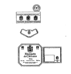 MARQUES DE CACERES RIOJA DENOMINACION DE ORIGEN 12% VOL. 75 CL. E EMBOTELLADO POR UNION VITI VINICOLA, S.A. CENICERO RIOJA ALZA ESPANA ESPANA SPAIN UNION VITI-VINICOLA N RE 1842 "PRODUCIDO Y EMBOTELLADO EN RIOJA ALTA" "MARQUES DE CACERES" CENICERO