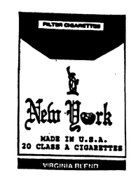 NEW YORK FILTER CIGARETTES MADE IN U.S.A. 20 CLASS A CIGARETTES VIRGINIA BLEND