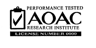 PERFORMANCE TESTED AOAC RESEARCH INSTITUTE LICENSE NUMBER 0000