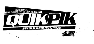 NUTRITIONAL SUPPLEMENTS FOR PEAK PERFORMANCE QUIKPIK SINGLE SERVING SIZE STRENGTH SYSTEMS USA