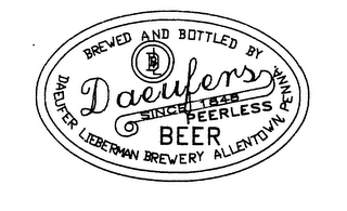 BREWED AND BOTTLED DAEUFERS LIEBERMAN BREWERY ALLENTOWN, PENNA. DAEUFERS SINCE 1848 PEERLESS BEER