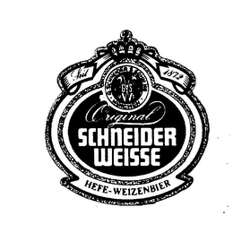 SCHNEIDER WEISSE HEFE-WEIZENBIER G. SCHNEIDER & SOHN KG MUNCHEN ORIGINAL G S W U.S. SEIT 1872