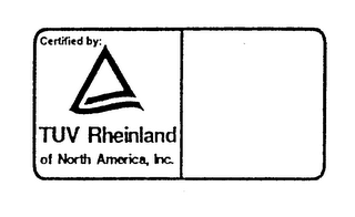 CERTIFIED BY: TUV RHEINLAND OF NORTH AMERICA, INC.