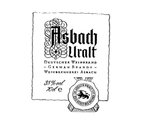 ASBACH URALT DEUTSCHER WEINBRAND GERMANBRANDY WEINBRENNEREI ASBACH 38% VOL 70 CL E IM ASBACH URALTIST DER GEIST DES WEINES