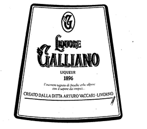 G LIQUORE GALLIANO LIQUEUR 1896 ...L'INCONTRO SEGRETO DI FRESCHE ERBE ALPINE CON IL SAPORE DEI TROPICI... CREATO DALLA DITTA ARTURO VACCARI-LIVORNO