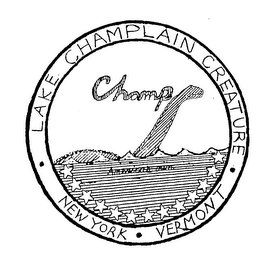 CHAMP LAKE CHAMPLAIN CREATURE AMERICA'S OWN NEW YORK VERMONT