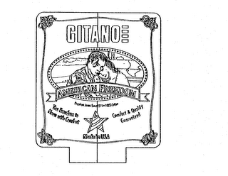 AMERICAN FREEDOM GITANO THE FREEDOM TO MOVE WITH COMFORT COMFORT & QUALITY GUARANTEED MADE IN USA PREMIUM JEANS SINCE 1971 100% COTTON