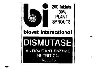 DISMUTASE BI BIOVET INTERNATIONAL ANTIOXIDANT ENZYME NUTRITION TABLETS 200 TABLETS 100% PLANT SPROUTS