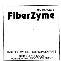 FIBERZYME HIGH FIBER WHOLE FOOD CONCENTRATE BIOTEC FOODS NON-MEDICINAL FOOD SUPPLEMENT 100 CAPLETS