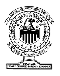 DIPLOMATE BOARD CERTIFIED FORENSIC EXAMINER AMERICAN BOARD OF FORENSIC EXAMINERS A.B.F.E. A LOYAL AND TRUSTWORTHY MEMBER SCIENCE INTEGRITY JUSTICE