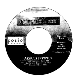 JOURNAL SEARCH AEQUUS INSTITUE FOLIO COMPACT DISK WINDOWS AND MAC OS COMPATIBLE