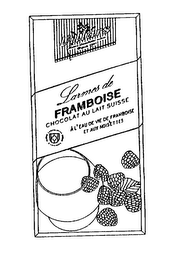 VILLARS LARMES DE FRAMBOISE CHOCOLAT AU LAIT SUISSE AL'EAU DE VIE DE FRAMBOISE ET AUX NOISETTES