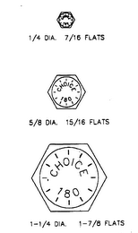 CHOICE 180 ONE FOURTH DIA. SEVEN SIXTEENTHS FLATS FIVE EIGHTHS DIA. FIFTEEN SIXTEENTHS FLATS ONE-ONE FOURTH DIA. ONE-SEVEN EIGHTHS FLATS