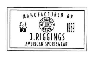 MANUFACTURED BY JR AUTHENTIC WEAR EST. 1969 J.RIGGINGS AMERICAN SPORTSWEAR