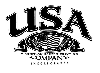 USA T-SHIRT & SCREEN PRINTING COMPANY INCORPORATED ESTABLISHED 1982 OKLAHOMA CITY