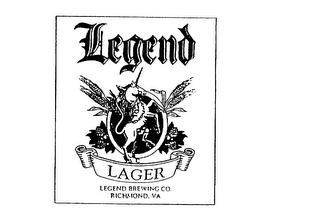 LEGEND LAGER LEGEND BREWING CO. RICHMOND, VA