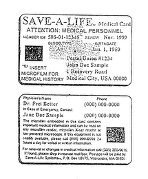 SAVE-A-LIFE MEDICAL CARD