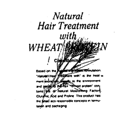 NATURAL HAIR TREATMENT WITH WHEAT PROTEIN CONDITIONING BASED ON THE NATURAL INGREDIENT FORMULATION.  "NATURAL HAIR TREATMENT WITH" IS THE TREATMENT EXTREMELY FRIENDLY TO THE ENVIRONMENT AND GENTLE TO THE HAIR.  "WHEAT PROTEIN" CONTAINS LOTS OF NATURAL MOISTURIZING FACTORS.  GLUTAMIC ACID AND PROLINE.  THIS PRODUCT HAS THE LATEST ECO-RESPONSIBLE CONCEPTS IN FORMULATION AND PACKAGING