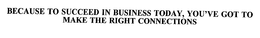 BECAUSE TO SUCCEED IN BUSINESS TODAY, YOU'VE GOT TO MAKE THE RIGHT CONNECTIONS