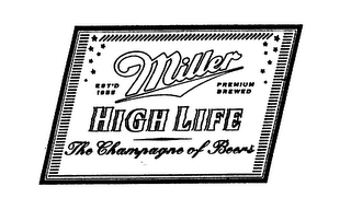 MILLER HIGH LIFE THE CHAMPAGNE OF BEERSEST'D 1855 PREMIUM BREWED
